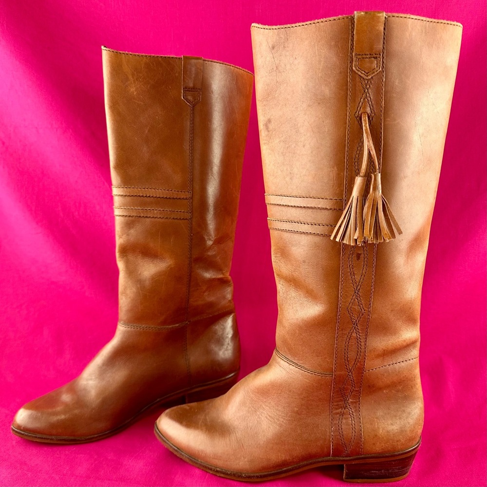Vintage Kinney Leather Riding Boots Tassel Equestrian Tall Brown‎ Women's 7.5